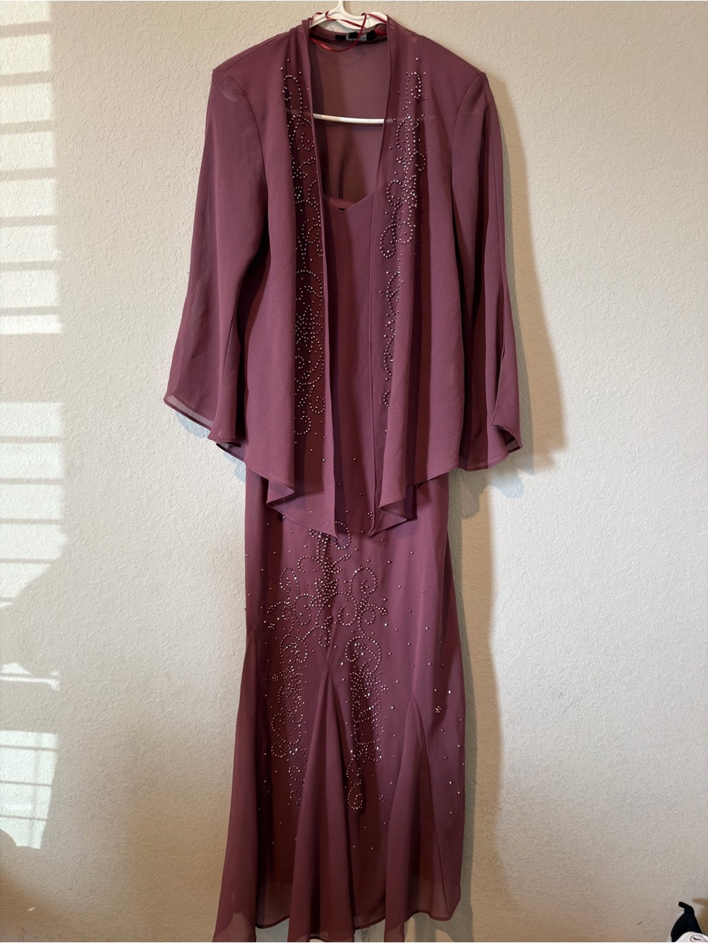 R&M Richards Mauve Beaded Maxi Dress with Matching Jacket